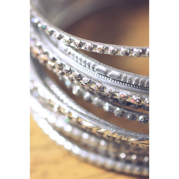 Vintage Jewelry - Vintage Boho Indian Silver & Glitter Bangles